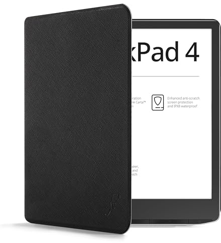 Forefront Cases Fodral för PocketBook InkPad 4 och PocketBook InkPad Color (Färg) 3 och 2 (utkommen 2023) - Tunn, Lätt, Skydds-Fodral mid Automatisk Sömn/Väckning funktion (Skal) - Svart