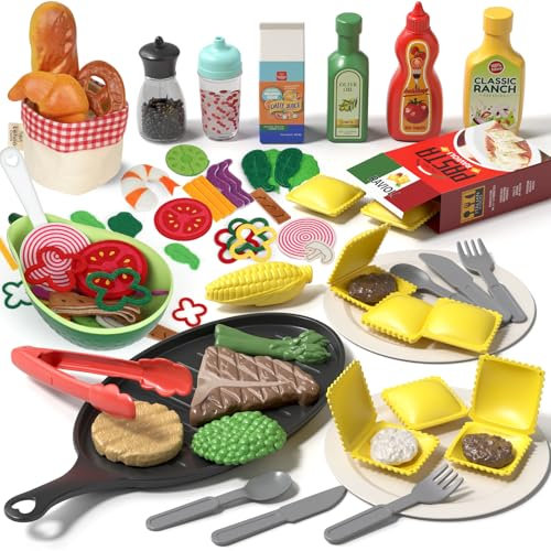 Lehoo Castle Accessoires de Cuisine pour Enfants avec Casseroles et Couverts, Jouets de Rôle, Cadeaux pour Les Enfants de 3, 4 et 5 Ans (Cuisine de Jeu à Steak)