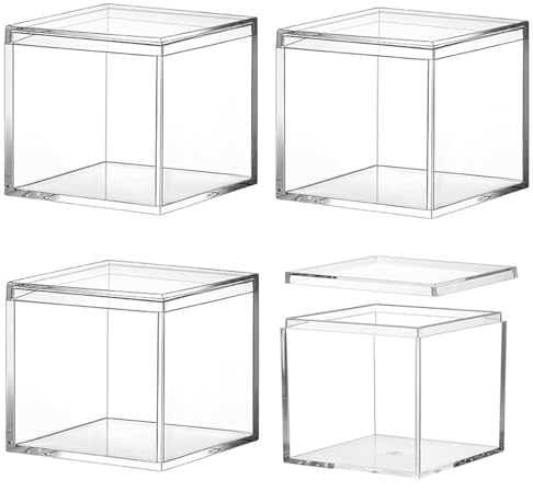 TIHONORI Caja PequeñA AcríLico Transparente Cubo Cuadrado PláStico AcríLico Con Tapa, Caja Almacenamiento Para Regalos, Caja ExhibicióN Para CosméTicos, Joyas, Recuerdos De Fiestas,4 Pcs 10*10*7.5cm
