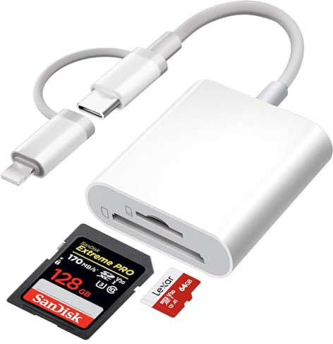 [Apple MFi Certified] SD Kartenleser für iPhone, Lightning USB C Adapter SD Karte für Micro SD/SD, Typ C Kartenlesegerät für iPhone16 15/iPad/MacBook/Galaxy/Laptop
