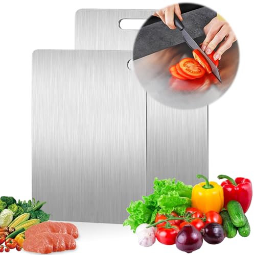 Tagliere in Acciaio Inox, 2 Pezzi Titanium Cutting Board, Tagliere in Titanio, Tagliere in Titanio Multifunzione, Spianatoia Acciaio Inox, Adatto Anche Come Taglierina per Pasta, da Forno, da Cucina