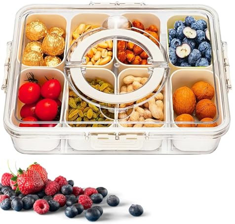 UQMIQURA Boîte à goûter avec 8 compartiments, assiette à collation avec couvercle, pour enfants, convient pour le stockage de bonbons, légumes, biscuits, fruits, convient pour les pique-niques