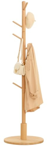 YORBAY Perchero de madera maciza de haya con forma de árbol y 9 ganchos para chaquetas, sombreros y bolsos, ideal para dormitorio, oficina y entrada. 38 x 179 cm, Naturaleza