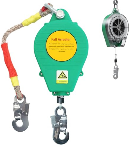 Aocay Dispositivo Anticaduta Retrattile Certificato 3-20 mt, Dispositivo Anticaduta Tetto 150 KG con Gancio, Dispositivo di Sicurezza Anticaduta Retrattile per Tetto e Lavoro Aereo(Verde,20 mt)