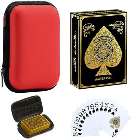 VLYX Wasserfeste Plastikspielkarten – Jumbo-Index Großdruck-Pokerdeck für Erwachsene, Premium-Profi-Kartenset mit Aufbewahrungsbox, Geschenkidee (Gold)