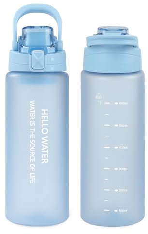 omedecal Water Bottles 800ml, Leakproof Drinks Bottle with Lock Cover and Handle, Reusable Sports Water Bottle for Travel Outdoor Hiking Gym, Drop-Resistant Cup for Cold Hot (Blue)
