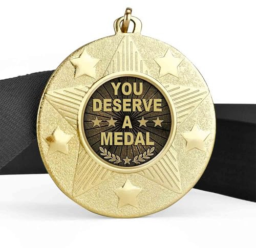 TROPHIESPLUSMEDALS | You Deserve a Medal & Ribbon | 50mm Gold Medal Award Metal Base | Perfect Medals for Sports Competitions, Academic Achievements, and Recognition Events