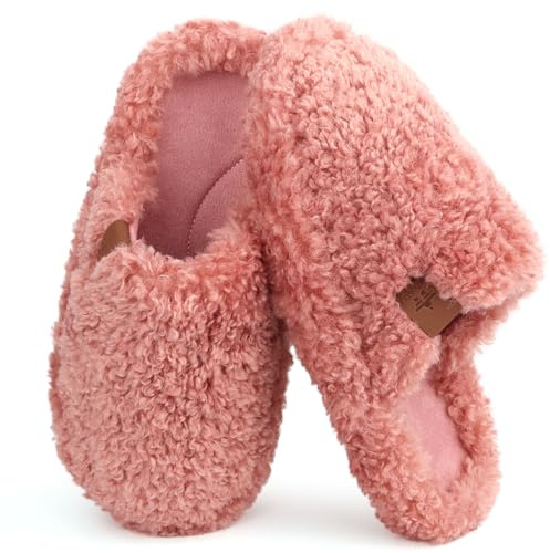 WYSFLY Pantofole per donna Comode e morbide Ciabatte da casa in peluche con schiuma memory foam Rosa