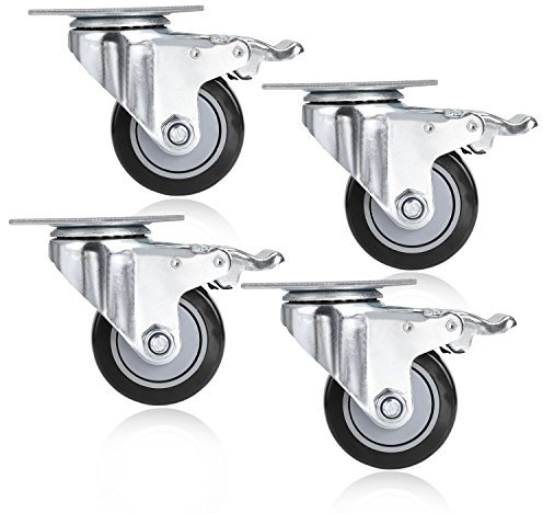 Set 4 Ruote Girevoli per Mobili, 75 mm, Resistenti e Silenziose, Freno Integrato, Installazione Rapida, Capacità 400 kg