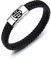 Aruie Armband Herren Kreuz Ziegel geflochten Leder Schwarz Verschluss aus Edelstahl klassisch
