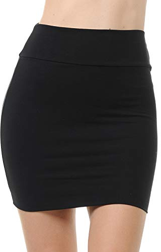 Trendy Street Basic Double-Layer Cotton Simple Stretchy Tube Pencil Mini Skirt (Large, Black)