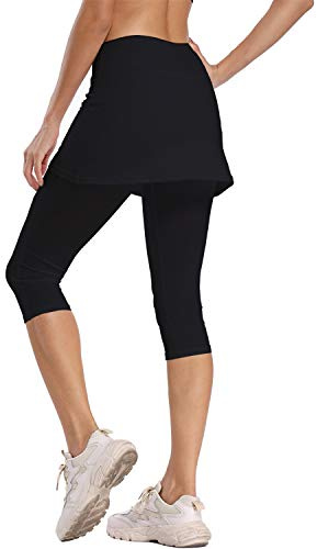Ibeauti, Leggings Capri da Donna UPF 50+, con Gonna e Tasche per Gonna, per Tennis, Corsa, Allenamento Attivo - Nero - M