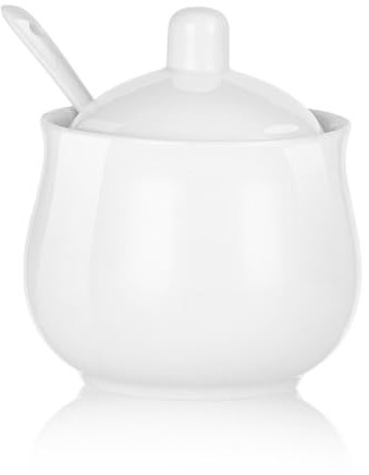 CHILDIKE Sucrier Pocelain avec couvercle et cuillère en céramique blanche 230 ml
