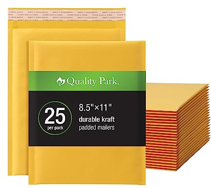 Quality Park Bubble Mailers, 8.25 x 11 Inch, Kraft Padded Envelopes, Durable Brown Shipping Envelopes, Self Seal Closure, 25 Per Box (QUA85759)