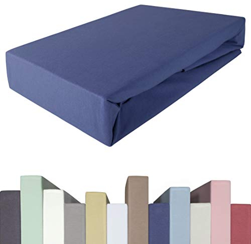 EDDA LUX Spannbettlaken für 20-40 cm hohe Matratzen, 200 x 220-240 bis 220 x 220-240 cm, Öko-Tex, Baumwolle m. 5% Elasthan, Premium Spannbetttuch für Boxspringbett, in Blaubeere