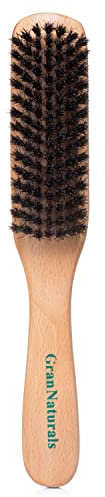 GranNaturals Boar Bristle Slick Back Hair Brush - Soft/Medium Smoothing Hairbrush to Style, Polish, & Lay Hair Down Flat to Create a Sleek Frizz Free Hairstyle for Women and Men - Wooden Handle