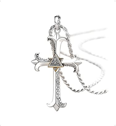 KONFEN Collier Croix Pendentif Homme Femme, Oeil d'horus Croix Chaine 50cm pour Homme, Egyptien Chaîne Croix Hip Hoo Bijoux Cadeau d'anniversaire pour Homme Garçons