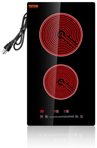 VEVOR - Cuisinière électrique intégrée, 2 brûleurs de 30,5 cm, cuisinière rayonnante en verre avec capteur de contrôle tactile, minuterie et verrouillage pour enfants inclus, 9 niveaux de puissance
