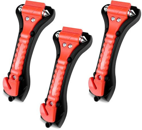 Brevanza 3 Piezas Rompe Cristales y Cinturones, Martillo Rompe Cristales Coche, Martillo de Seguridad para Coche, Martillo de Emergencia, Cortador de Cinturón, 2 en 1 Herramienta de Escape