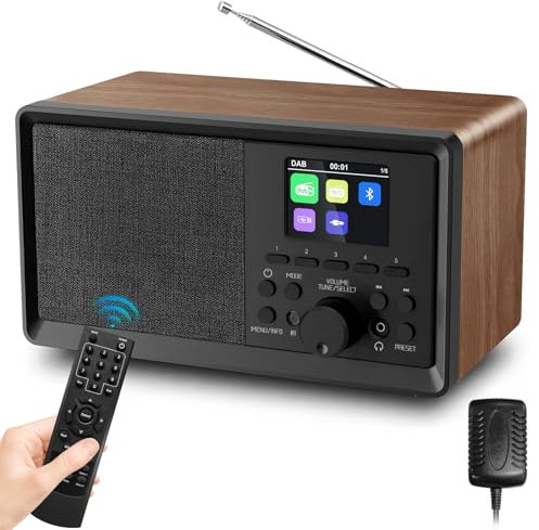 Sentasi Radio Dab, Dab Plus Numérique Rechargeable avec Bluetooth 5.0, FM Vintage Radio Cuisine ave ctelecommande écran LCD Couleur 2.4, Connexion MicroSD/TF/AUX，RéveilDouble, Minuterie de Veille bois