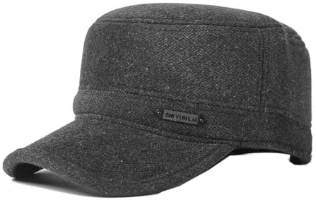 Ruicheng Vintermössa herr ulltyg armékeps basebollkeps vindtäta öronlappar platt topp keps, svart, 56/60