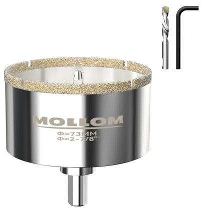 MOLLOM 2-7/8 (73mm) diamanthålskär med 2 styrborrar | Plattshålskär, jämn skärning i porslinsplattor, keramik, marmor, granit