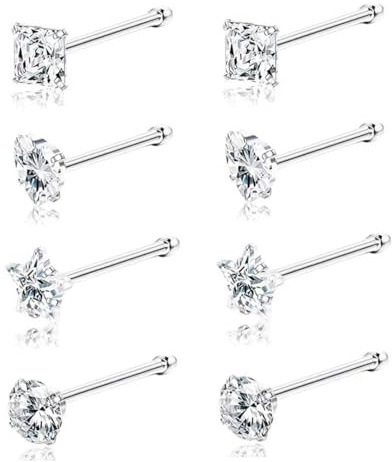 SEEDRILL 8Pcs 20G Nose Rings studs for Woman Hypoallergenic Straight Nose Studs 316L Surgical Steel with Gold Plated Nose Piercings Jewelry 3mm CZ L Shape Nose Ring 20 Gauge Nose Stud Nose Screw Studs