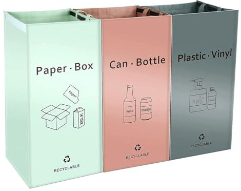 DODUOS 3 Pack Waste Separation Bags with Carry Handles, Recycling Bags, Recycling Containers for Paper, Glass, Recycling Bins for Kitchen Woven Waste Bins Bag for Kitchen Home Office Reusable Storage