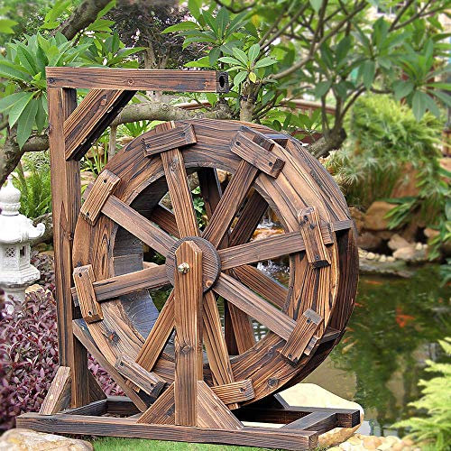 Hölzerner Wasserradbrunnen mit Pumpe, Zen-Teichdekoration für den Außenbereich, 50 cm