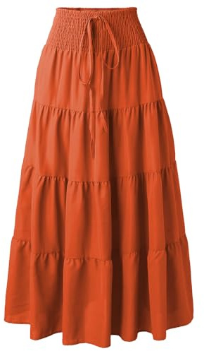 Adigaber Women 2in 1 Skirts High Waist Maxi Skirts Ruffles A Line Long Length Skirts with Drawsting Orange