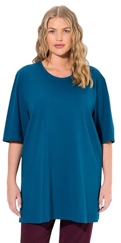 Ulla Popken damer stora storlekar överdimensionerade plus size t-shirt, rund hals, avslappnad, halvärm, Blågrön, 46-48