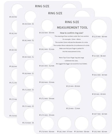 NHPY 3 Stück Ringmaß-Pappe, Ringschablone, Ringgrössenmesser,Ringmesser Finger, Ringgröße Für Finger, Ringgröße Messen, 16 Ringmaße (11,8 X 16,5 Cm)