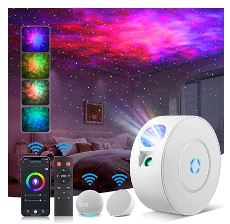 Aurviv Proiettore Stelle Soffitto, Luce Notturna Bambini con App Intelligente e Controllo Vocale, Luce Galattica a 16M di Colori Per Bambini, Adulti, Camera da Letto, Decorazione Della Stanza, Festa