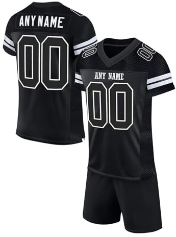 WEOPLKIN Equipo de Football Americano Personalizable con Nombre y Número, Ropa Deportiva para Hombres, Mujeres y Niños Negro