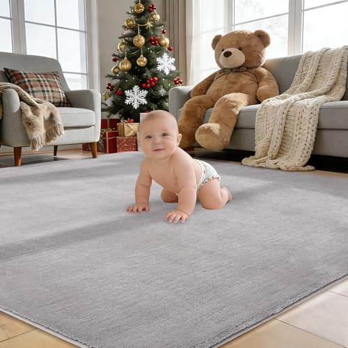 Novalife Teppich Kurzflor Teppich für Wohnzimmer,Weich Waschbarer & Anti-Rutsch Modern Shaggy Carpet für Schlafzimmer, Kinderzimmer