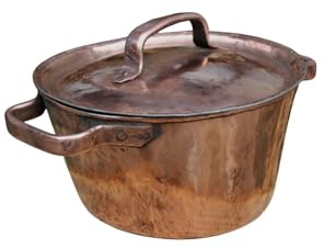 Pentola Conica in Rame Artigianale Italiana, Stagnata a Mano, Alta Conduzione del Calore, con Coperchio e Manici