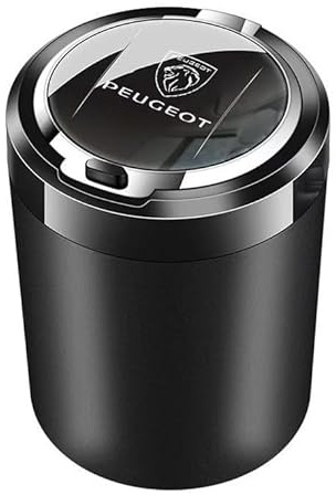 FSWEOKL Portacenere Auto per Peugeot 208 II 2021-2025, Portacenere con Coperchio Antiodore Portacenere Portatile Autoestinguente e Facile da Pulire,Black