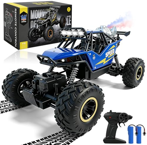 Ulikey Fjärrstyrd bil, 2,4 Ghz RC bil, 4WD fjärrkontroll, offroad, leksaksbil med belysning, uppladdningsbar fjärrbilleksak för barn från 3 år (blå)