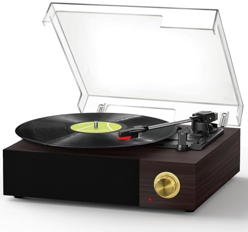 FYDEE Giradischi Vinili Vintage con Casse Integrate, Lettore Vinile Bluetooth 5.4, 3 Velocità 33/45/78 Giri per Dischi 7/10/12 Pollici, Uscita RCA, Auto-Stop, Coperchio Antipolvere, Legno Ebano