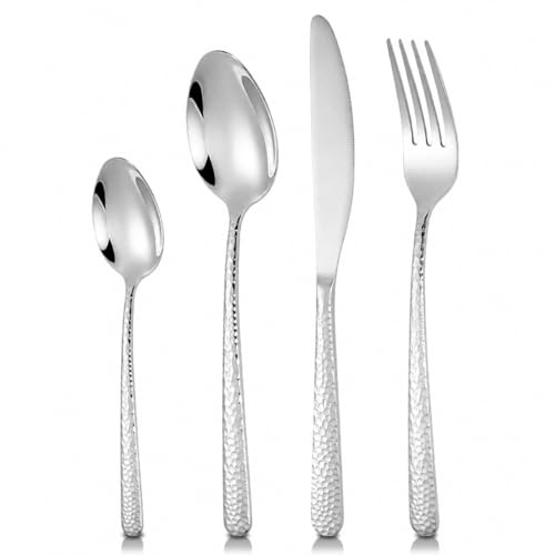 Silver Cutlery Set, SEVERN LIVING, 32 Piece Polished Silver Stainless Steel Flatware Set, Silverware Tableware Set with Spoon Knife and Fork Set, Service for 8 People, Easy Clean