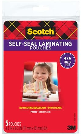 Scotch(R) Self-Sealing Laminating Pouches, Gloss Finish, 4 x 6 Inches (PL900G)