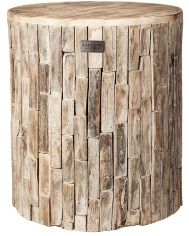 Patio Sense 62420 Elyse Round Rustic Garden Stool Wood Outdoor Seating & End Table Portable Adaptable Outdoor Furniture Ideal For Entertaining, Gardening & Decor - Seasoned Patina Finish May Vary