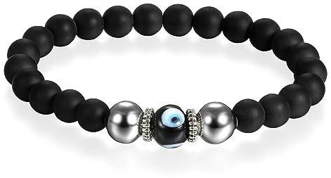 Flongo partnerarmband BFF-kedjor vänskapsarmband för 3 par armband armring pärlarmband svart röd blå onda djävul öga bön mala kula pärlor män, kvinnor, 17.5 centimeters, Rostfritt stål, Pärla