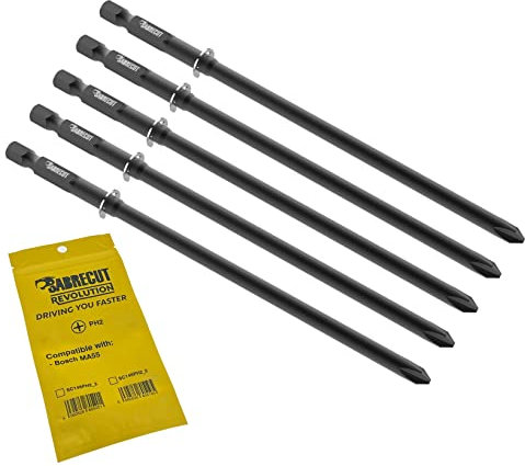 5 x SabreCut SC146PH2_5 146mm PH2 Compatible with Bosch MA55 MA 55 2608522068 Autofeed Collated Drywall Screwdriver Gun Bit Single Ended Phillips No.2 Heavy Duty