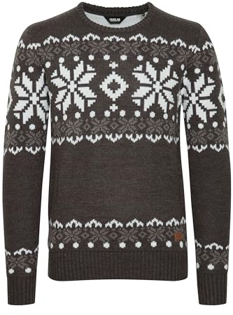 Solid Norwig Jersey De Punto Suéter Sudadera De Punto Grueso para Hombre con Cuello Redondo, tamaño:L, Color:Dark Grey Melange (8288)