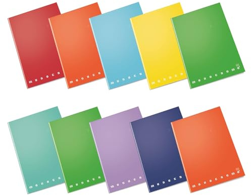 Pigna Monocromo 02298880Q, Quaderno Formato A4, Rigatura 0Q, Quadretti 5 Mm con Margine per 2° e 3° Elementare, Carta 100G/Mq, Pacco da 10 Pezzi