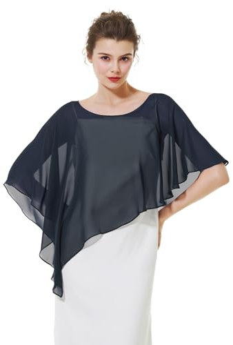 BEAUTELICATE Damen Chiffon Schal Stola Eleganten Cape Umhang für Braut Sommer Hochzeits Festliche Abendkleid Mitternachts Blau, Einheitsgröße