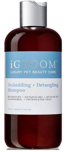 iGroom Deshedding & Detangling Dog Shampoo, Luxury Pet Beauty Care, Loosen Tangles + Unwanted Undercoat, Adds Shine + Volume, Made in USA (16 OZ)