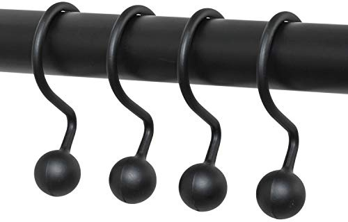 Zenna Home NeverRust Rustproof Aluminum Shower Curtain Hooks, Durable Smooth-Glide Shower Rings for Curtain, Elegant Corrosion-Resistant Shower Rings, Set of 12, Matte Black