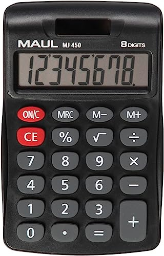 MAUL calculadora MJ 450 | Calculadora Basica con Pantalla de 8 dígitos | Calculadora Solar con utilización de la Pila en la Oscuridad | Calculadora pequeña 11,5 x 7 x 1 cm | Negro